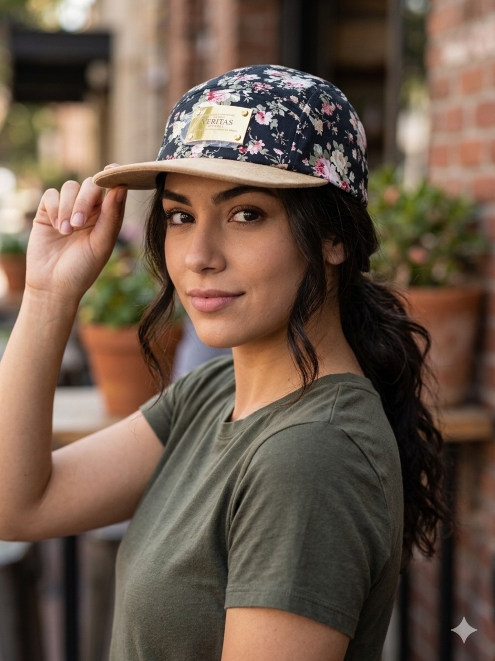 Veritas Floral Canvas Cap with Tan Brim - Women